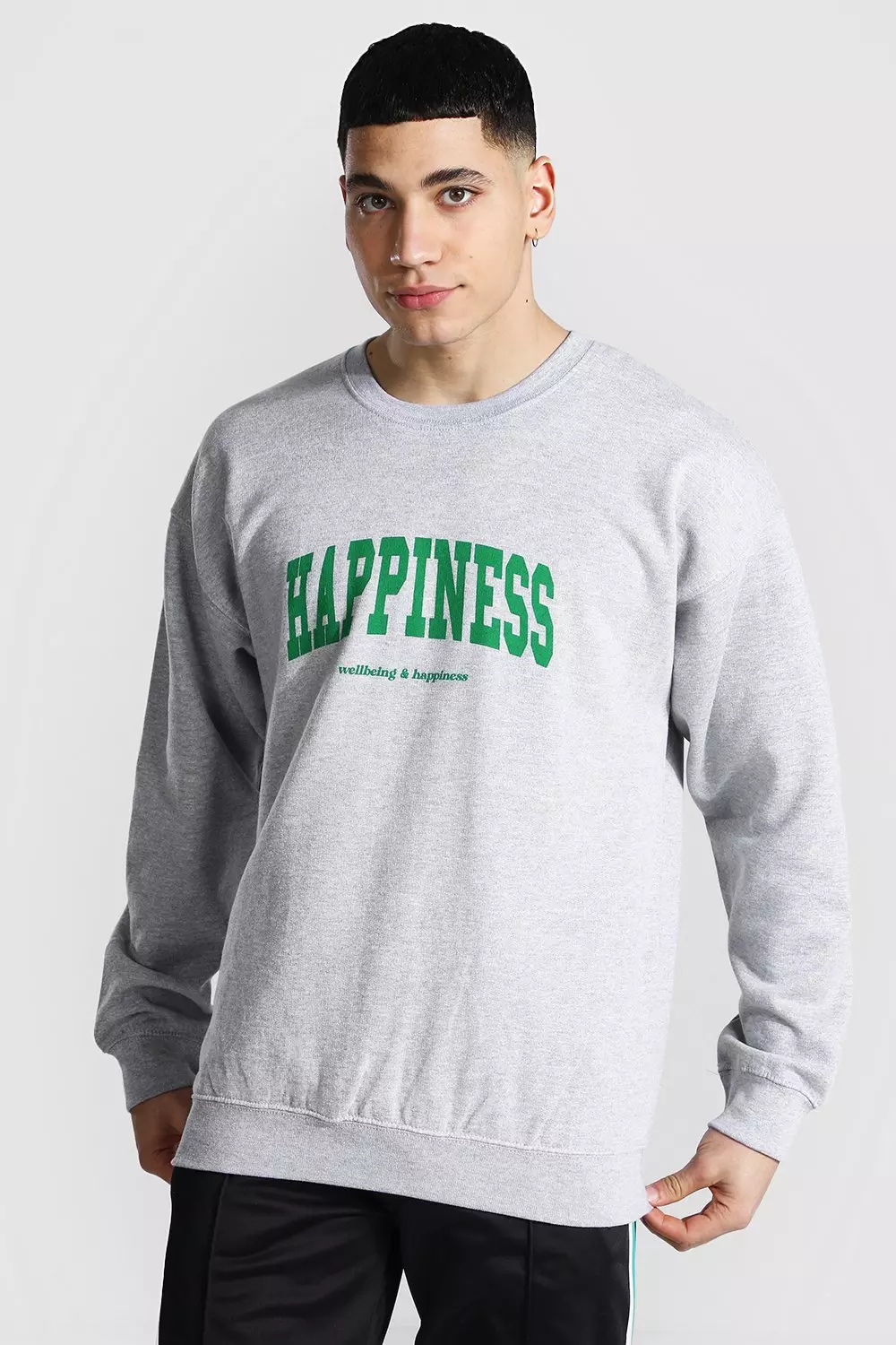 Oversized Happiness Slogan Sweatshirt boohooMAN UK